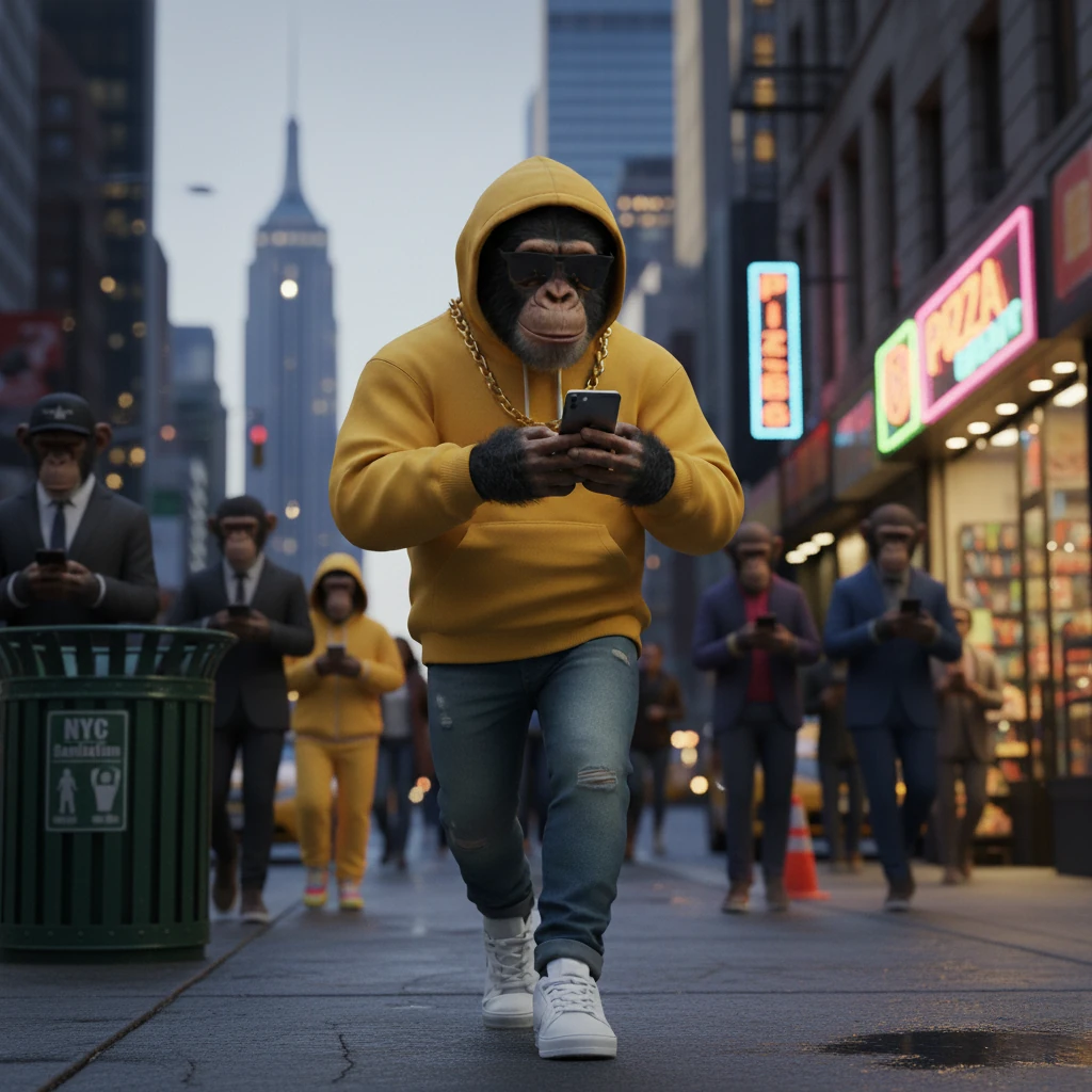 Personnage en veste jaune utilisant un smartphone en ville, illustration des applications mobiles